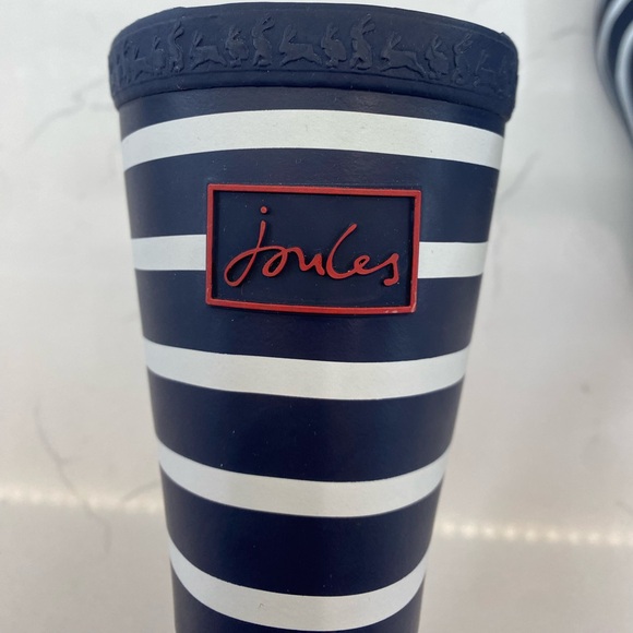 Joules Junior Roll Up Wellies - Navy Stripe Sz 13C - Rubber Rainboots Girls 13 - Picture 5 of 9